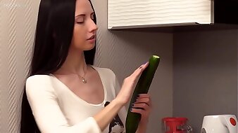 Russian real teen Veronica Snezna in the pantry amateur solo